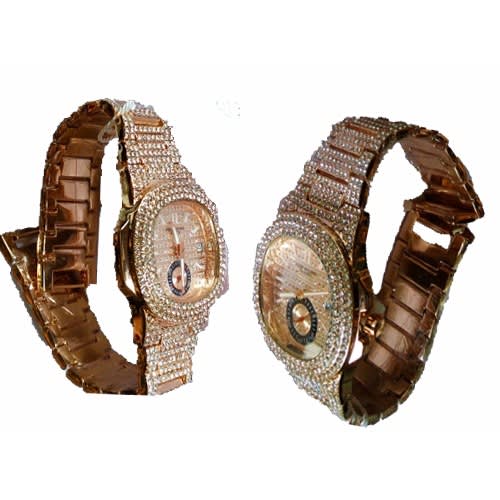 Couples Wristwatch- Keep Moving Iced Stone Bracelet Strap  Gold