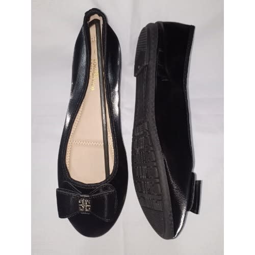 Lush Stock Leather Female Flat Office Shoe- Black
