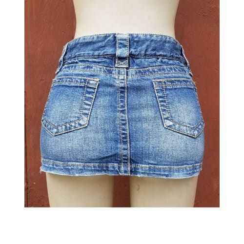 Stone Wash Denim Mini Jeans Skirt-Blue