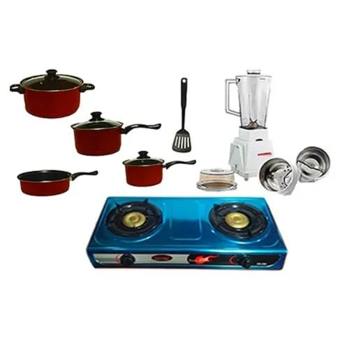 Eurosonic 3pcs Nonstick-coated Cookware Set - Red With Table Top Gas Cooker And Blender