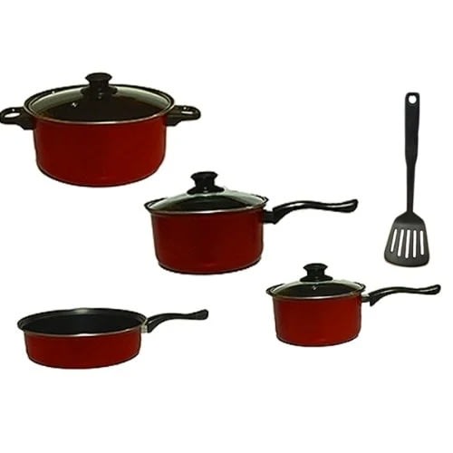 Eurosonic 3pcs Nonstick-coated Cookware Set - Red With Table Top Gas Cooker And Blender