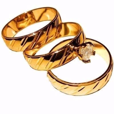 Stainless Steel Wedding Ring Set - Gold Plated