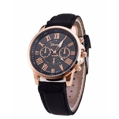 Black Leather Wrist Watch