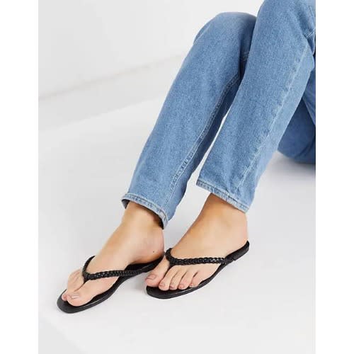 Braided Thong Slippers - Black