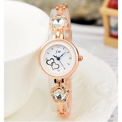 White Dial Watch with Bracelet Strap - Gold