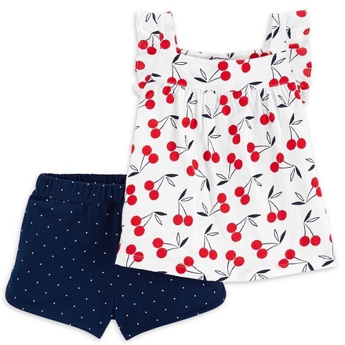 Child Of Mine Girls Flutter Sleeve Top & Shorts Outfit Set- Cherry