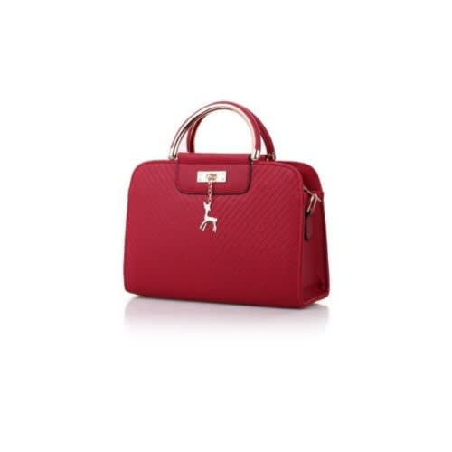 Ladies Pu Leather Handbag With Deer Loop Design - Wine