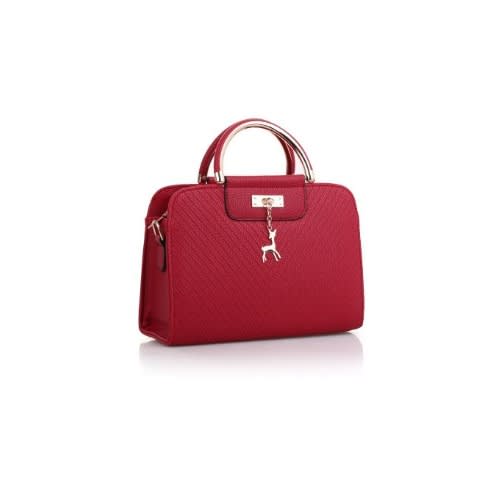 Ladies Pu Leather Handbag With Deer Loop Design - Wine