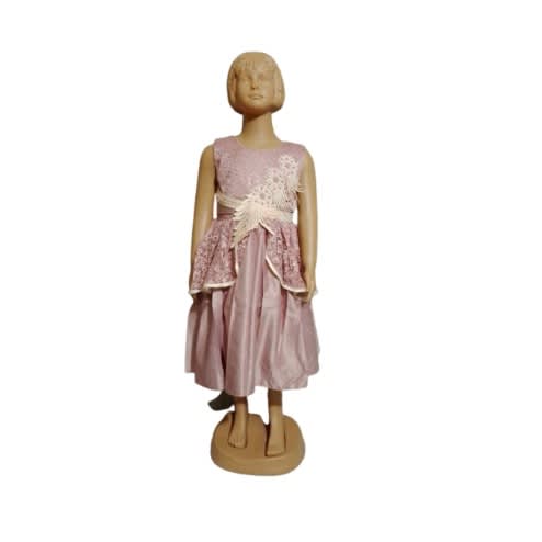 Girl Lace Satin Gown With Sequins Leaf - Pink