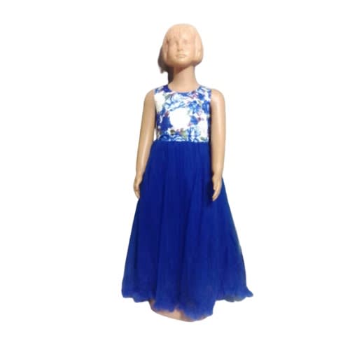 Girl Floral Up Long Gown - Royal Blue