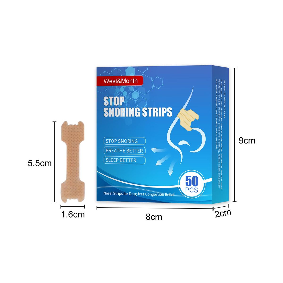 West&Month 50PCS Nose Nasal Strips to Reduce Snoring Anti-snoring and Relieve Nose Congestion
