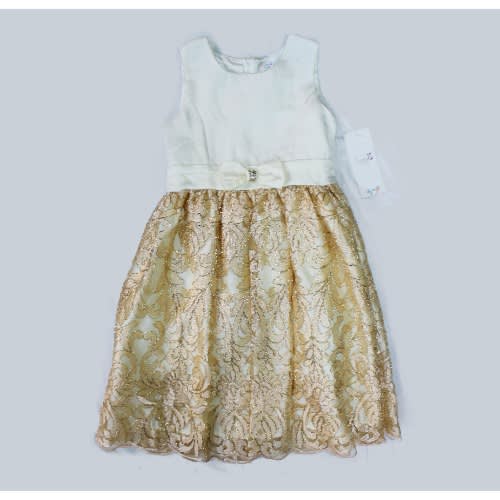 Gold Creamed Leaved Lace Dress