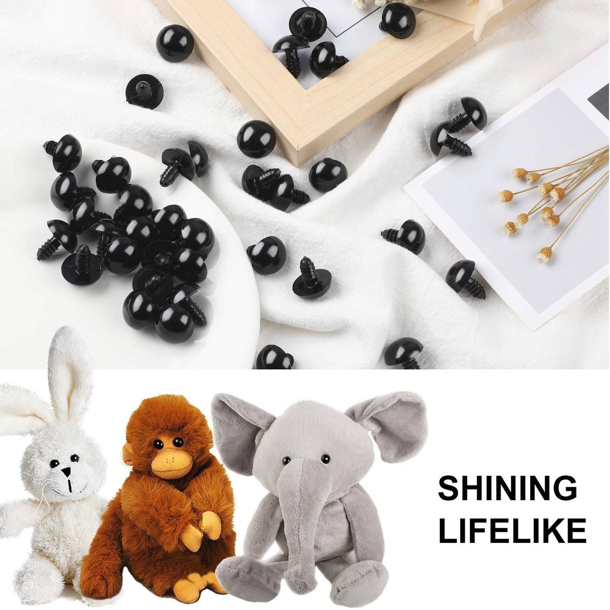100PCS Plastic Safety Crochet Eyes Bulk with 100PCS Washers for Crochet Crafts  0.24Inch/6mm