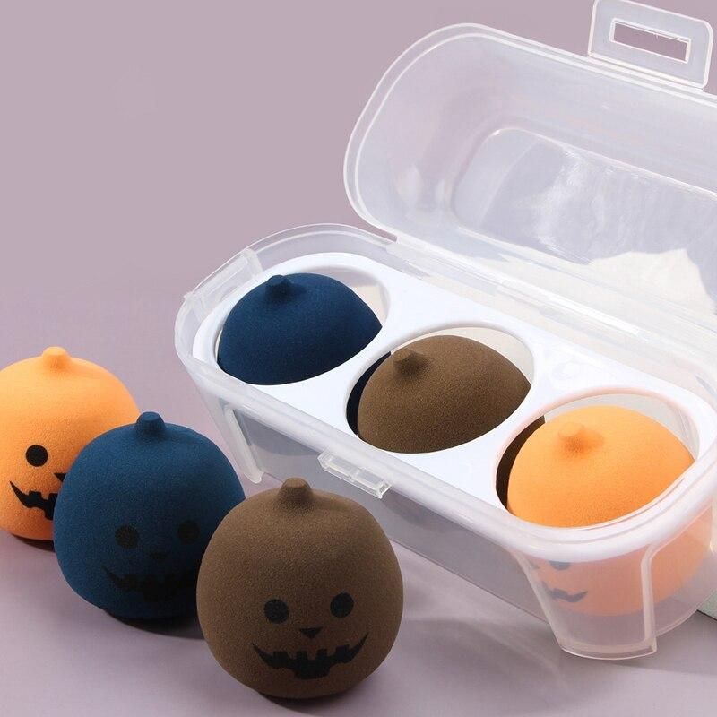 Halloween Pumpkin Makeup Egg 3 PCS Wet and Dry Sponge Puff Water Cushion Cosmestic Sponge Tool Portable Soft Foundation Sponge