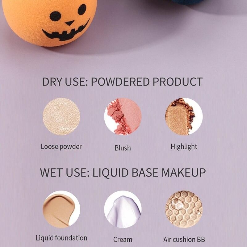 Halloween Pumpkin Makeup Egg 3 PCS Wet and Dry Sponge Puff Water Cushion Cosmestic Sponge Tool Portable Soft Foundation Sponge