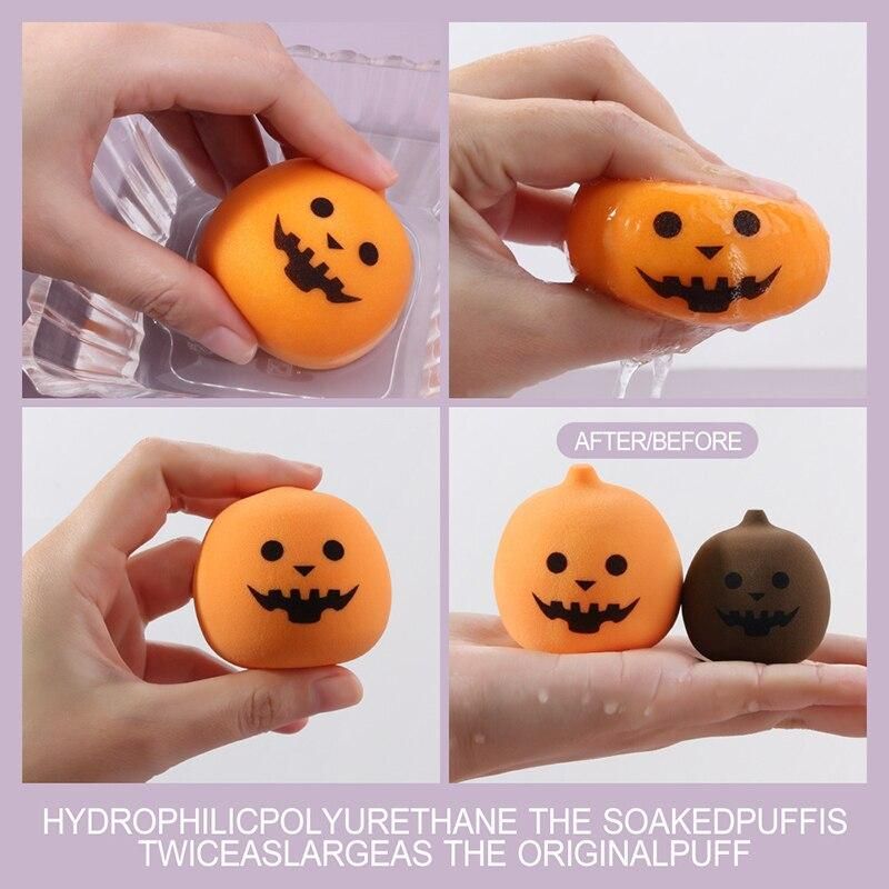 Halloween Pumpkin Makeup Egg 3 PCS Wet and Dry Sponge Puff Water Cushion Cosmestic Sponge Tool Portable Soft Foundation Sponge