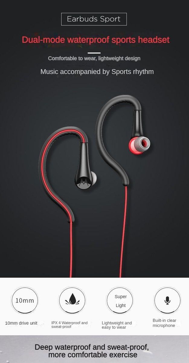 Earbuds Sport hanging and in-ear headphone waterproof microphone - Orange