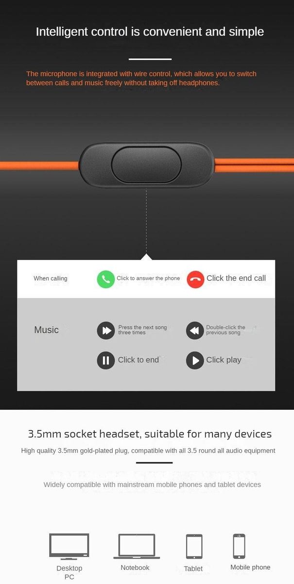 Earbuds Sport hanging and in-ear headphone waterproof microphone - Orange