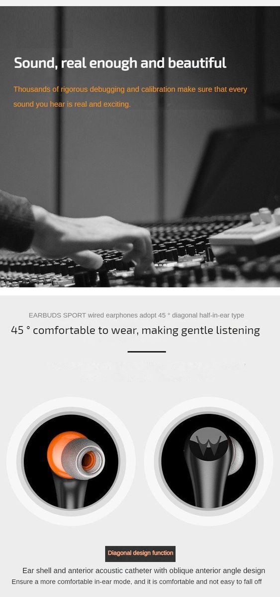 Earbuds Sport hanging and in-ear headphone waterproof microphone - Orange
