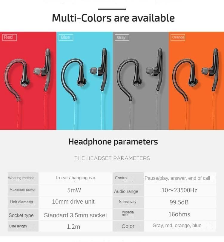 Earbuds Sport hanging and in-ear headphone waterproof microphone - Orange