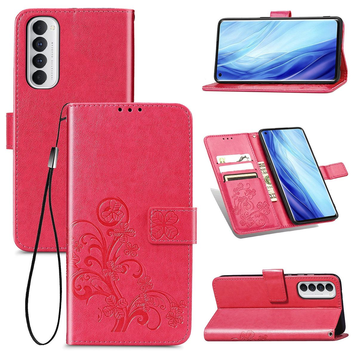 For Oppo Reno4 Pro 4G Four-leaf Clasp Embossed Buckle Protec