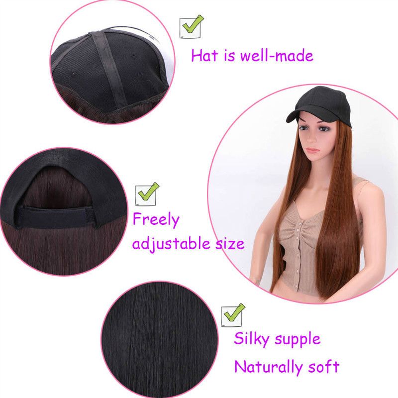 Black Face Cap Wavy Hair Wig Cap Hat Women Long Hair Extension Piece