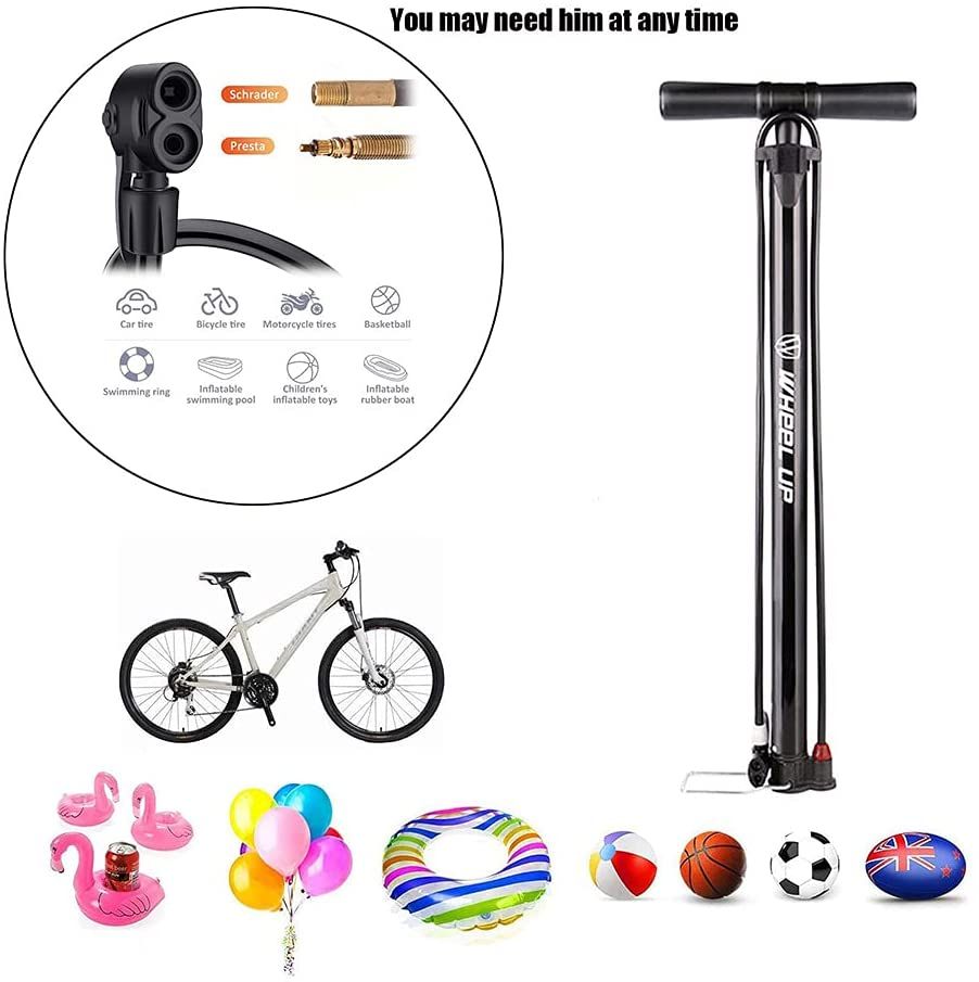 Bike Pump Portable Inflator Bicycle Floor Pump With High Pressure Buffer Easiest Use 120Psi Max