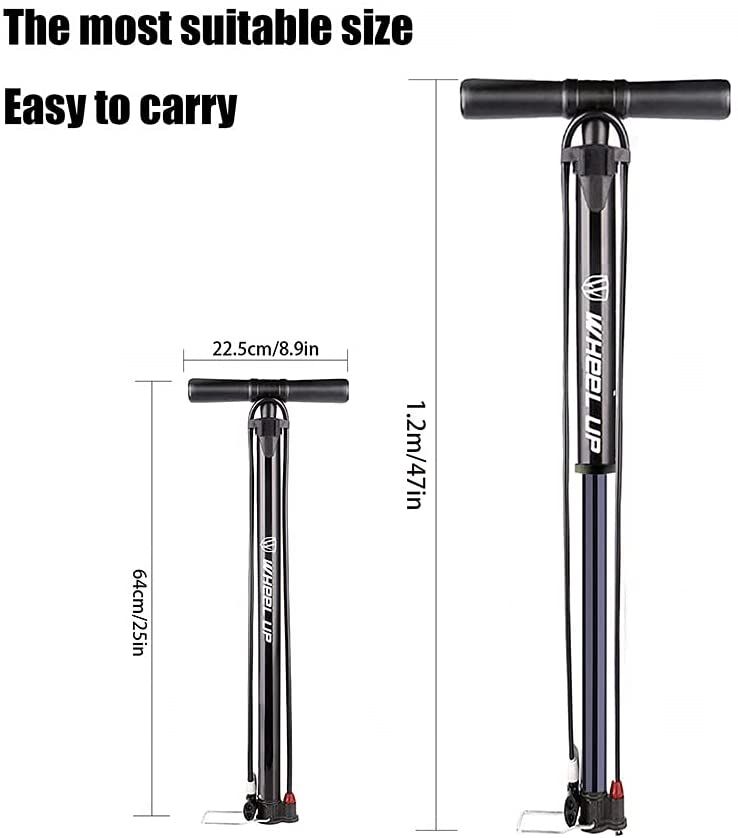 Bike Pump Portable Inflator Bicycle Floor Pump With High Pressure Buffer Easiest Use 120Psi Max
