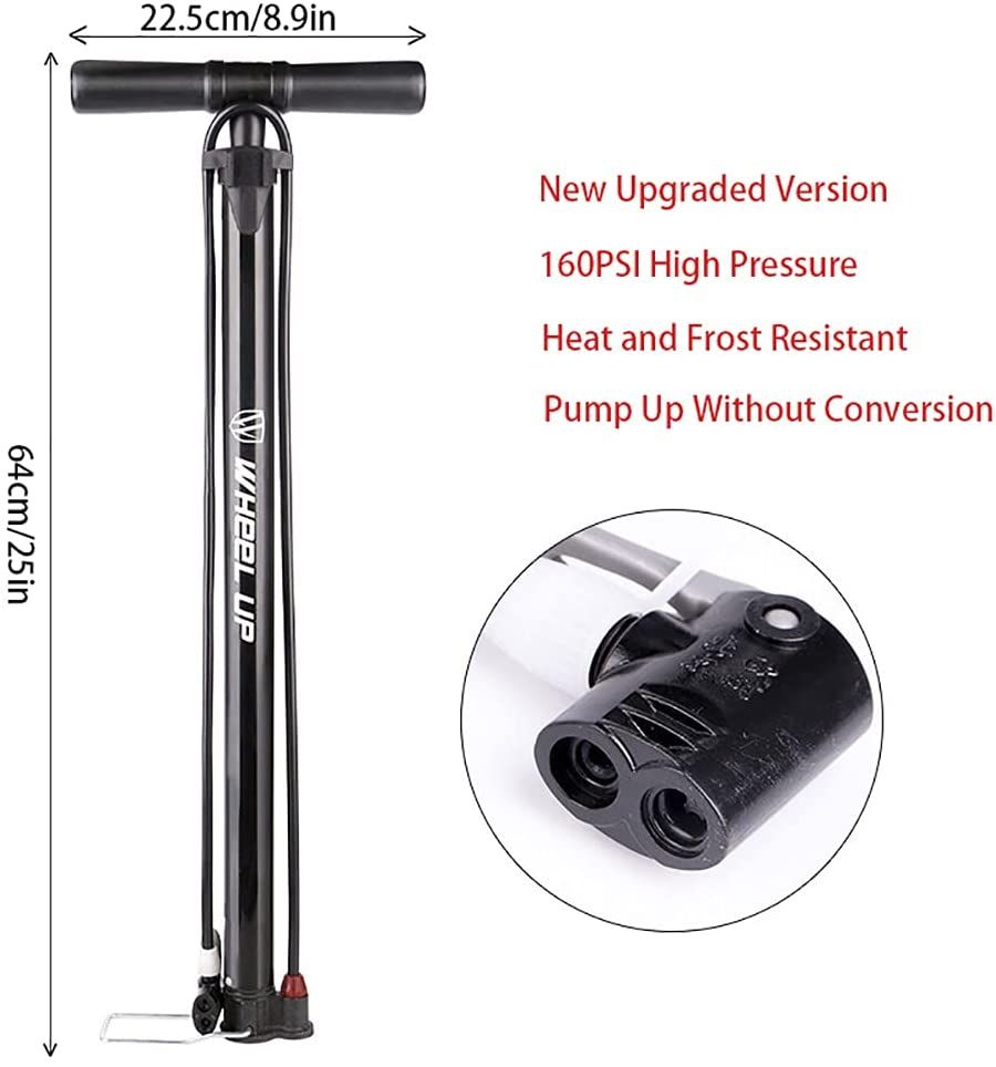 Bike Pump Portable Inflator Bicycle Floor Pump With High Pressure Buffer Easiest Use 120Psi Max