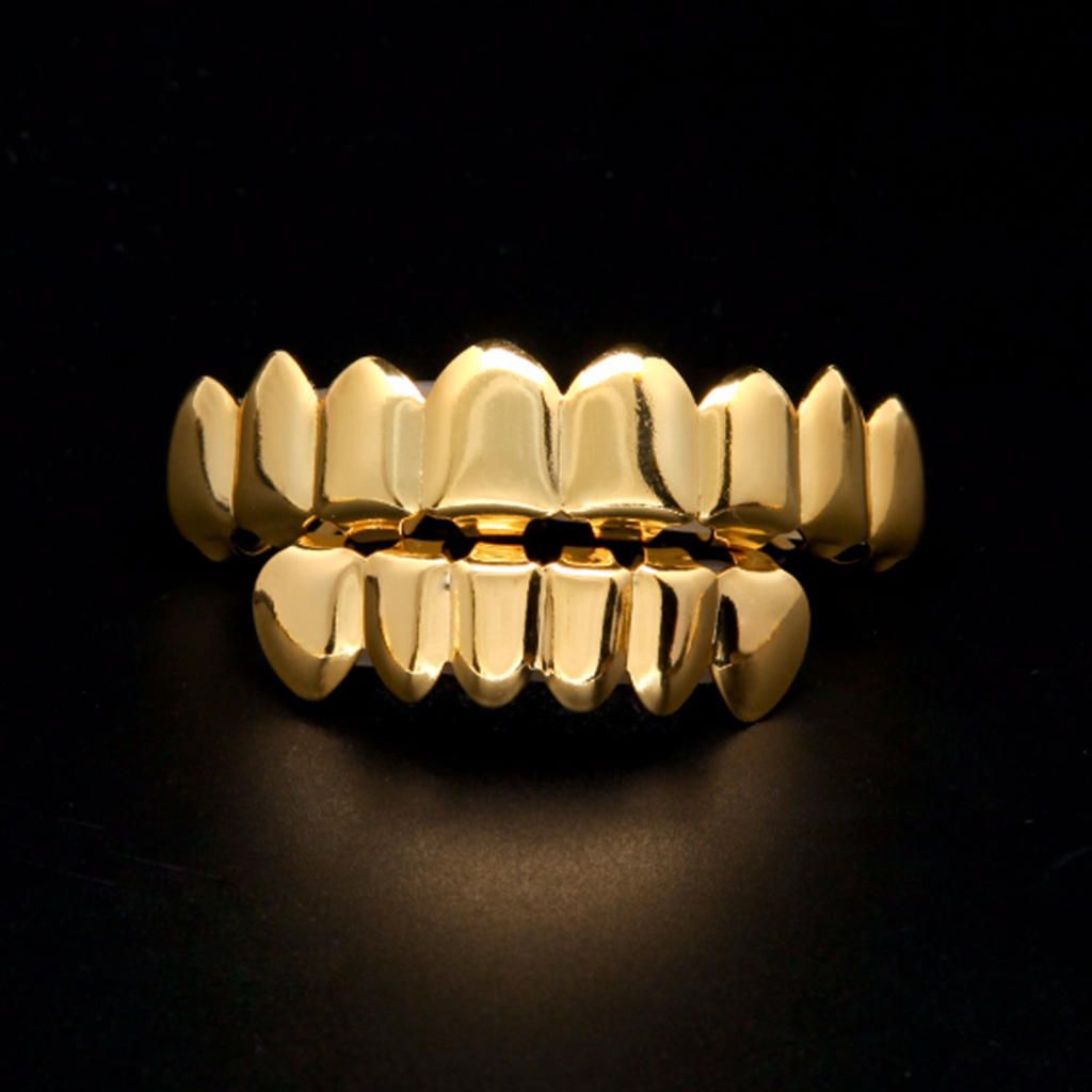 18k En Plated Hip Hop Upper Lower Teeth Costume Jewelry Gold
