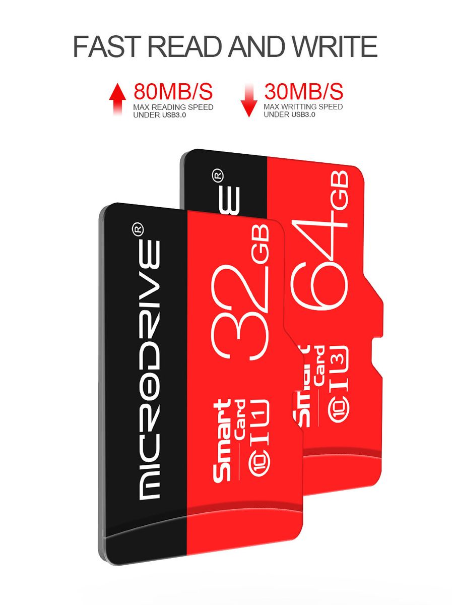 MicroDrive 128GB U3 Class 10 High Speed TF Memory Card With Card Adapter For Smart Phone Tablet PC GPS Camera Car DVR