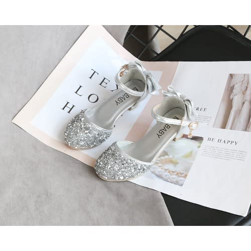 Girl Shimmer Shoes With Heels - Silver