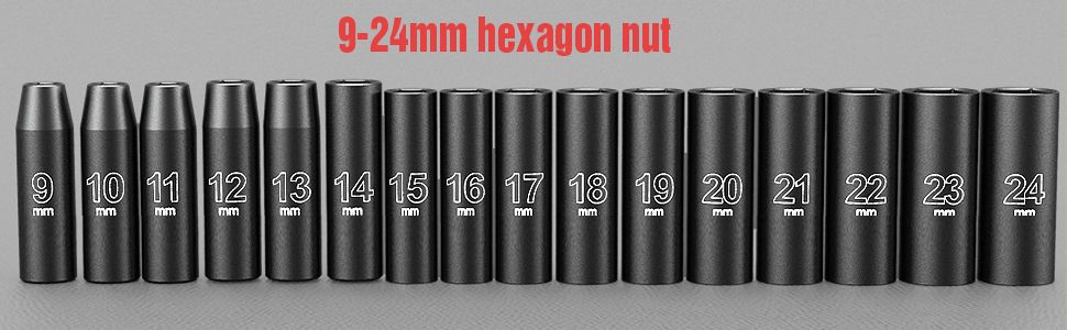 20PCS 1/2-Inch Drive Metric Deep Cr-V Impact Socket Set