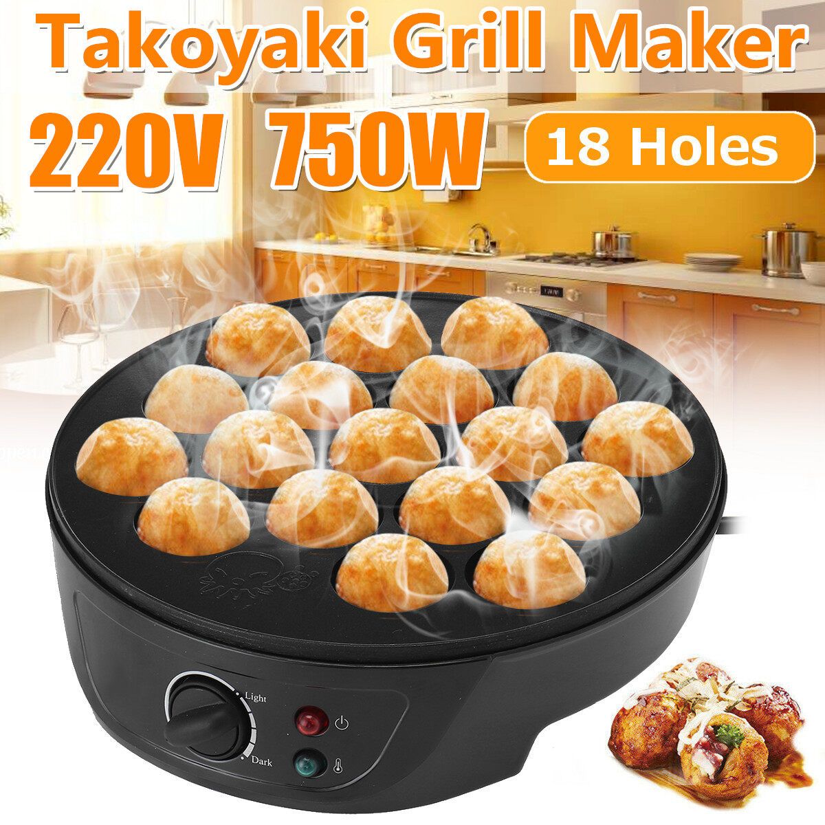 220V 750W 18 Holes Electric Takoyaki Grill Pan Home Octopus Meat Ball Maker Plate Machine AU Plug [Black]