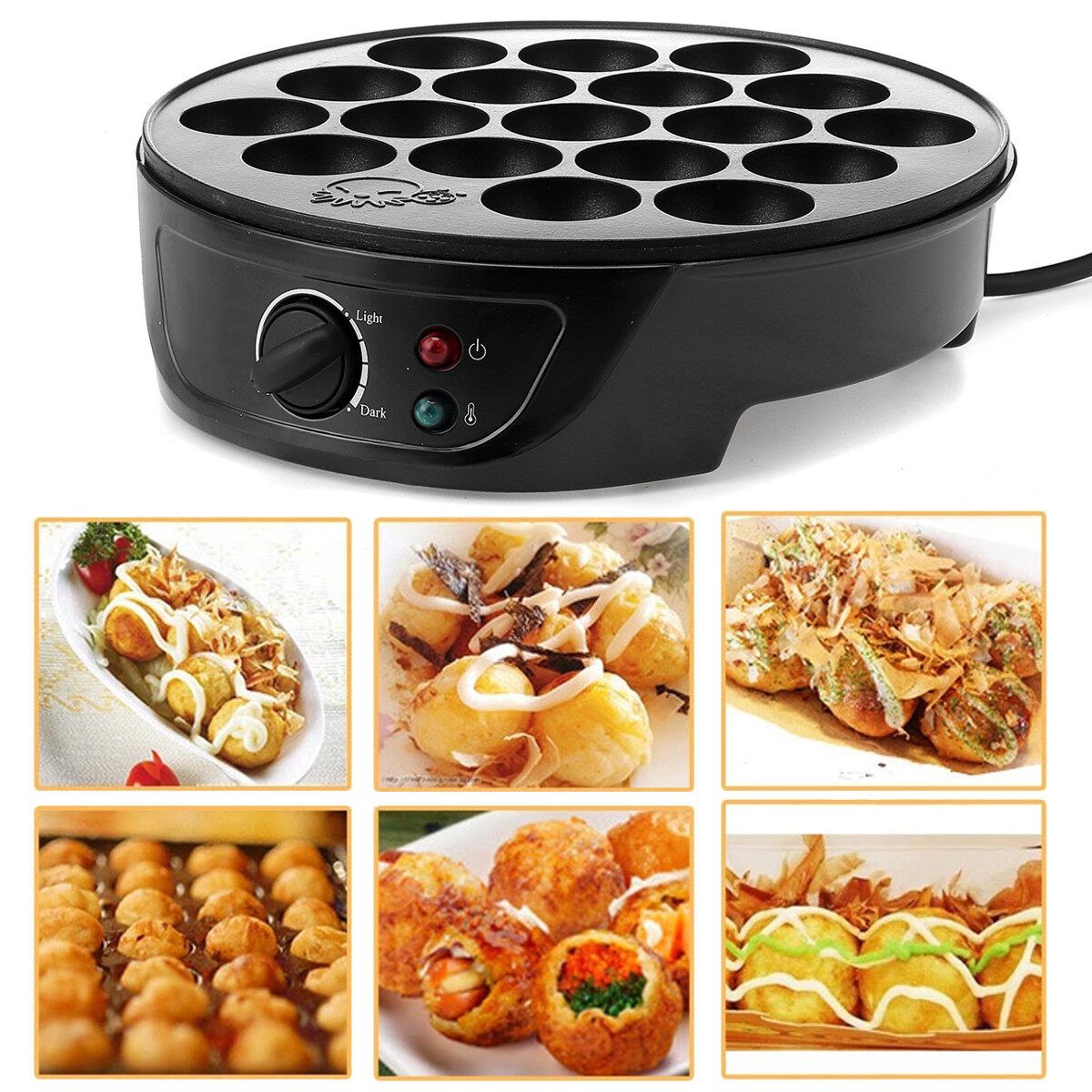 220V 750W 18 Holes Electric Takoyaki Grill Pan Home Octopus Meat Ball Maker Plate Machine AU Plug [Black]