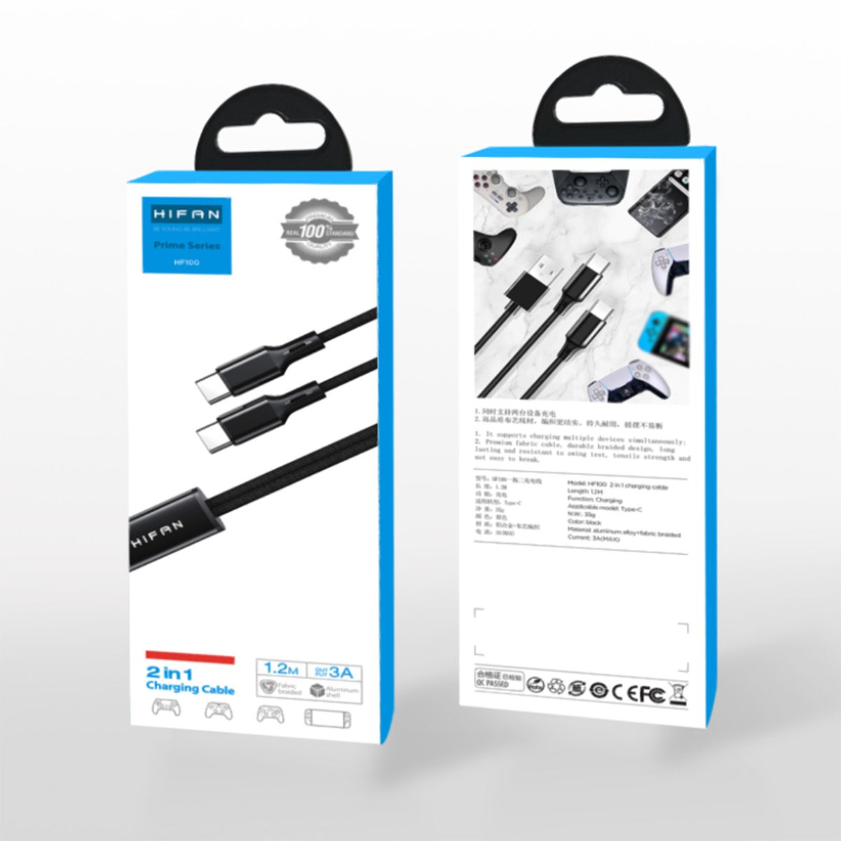 2 In 1 Charge Cable Aluminum Alloy Shell Quick Safe Charge
