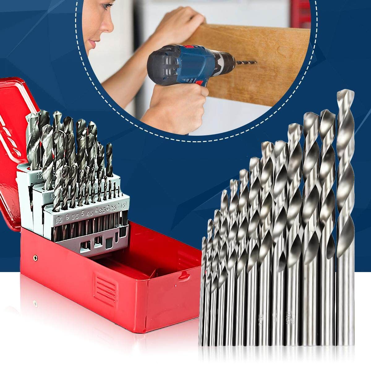 38 Pcs HSS High Speed Steel Metric Drill Bit Set In Metal Case, 1mm - 13mm
