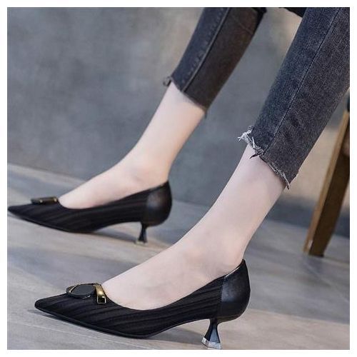 Women's Stylish Pointed Single Shoe (5cm) - Black