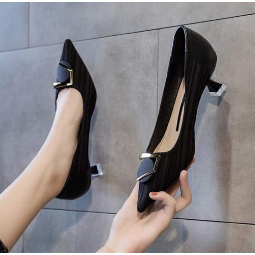 Women's Stylish Pointed Single Shoe (5cm) - Black