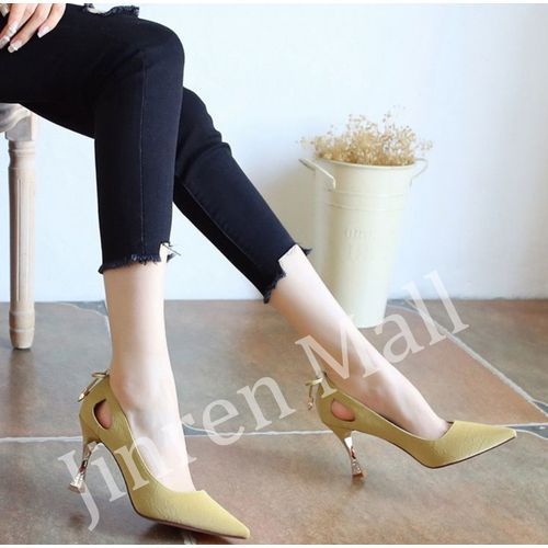 Ladies Fashion Pointed High Heels (8cm)-Yellow