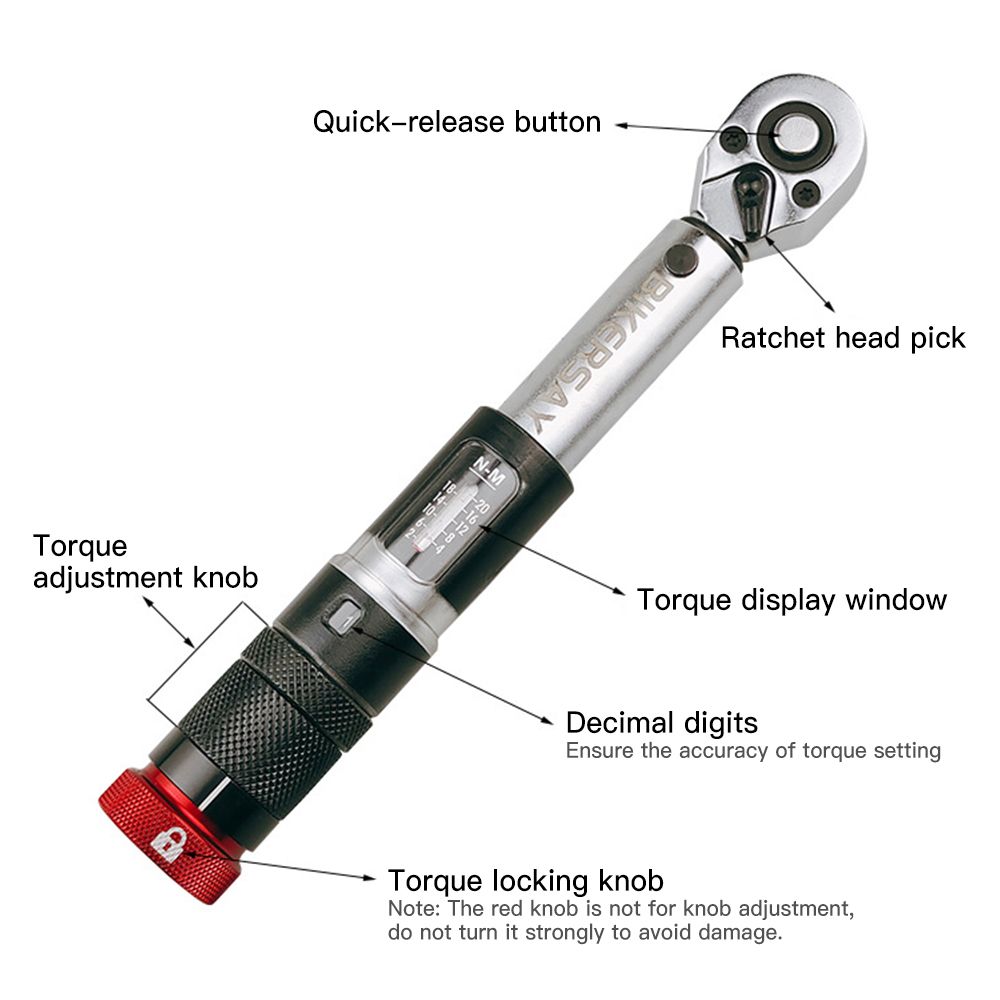 Bicycle Torque Wrench Tool 1/4 Inch Driver Allen Key Tool