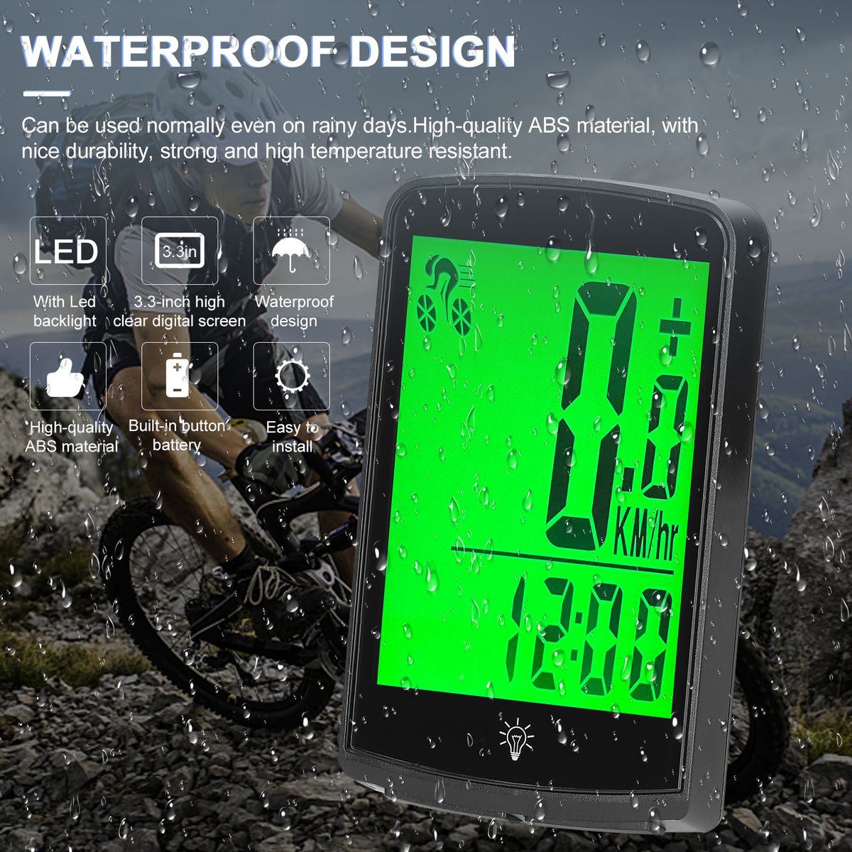 Wireless Bike Computer 3.3 Inch LED Digital Bicycle