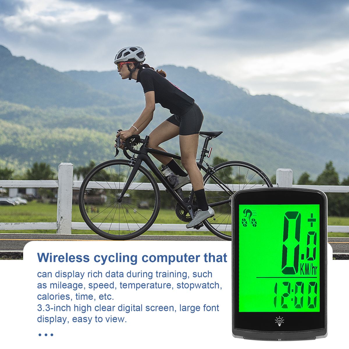 Wireless Bike Computer 3.3 Inch LED Digital Bicycle