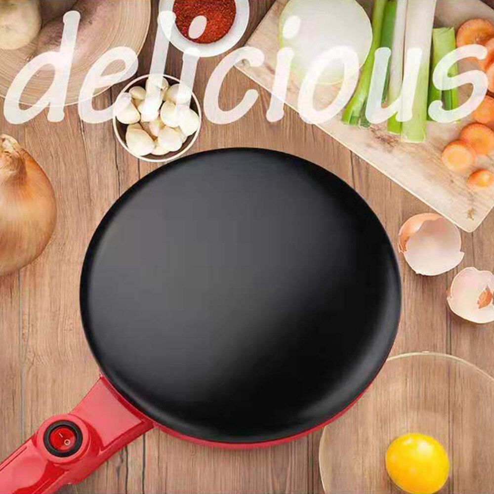 220V 900W Electric Griddle Crepe Maker Non-stick Pan Style 8" Pancake Machine + Bowl + Egg Blender Red