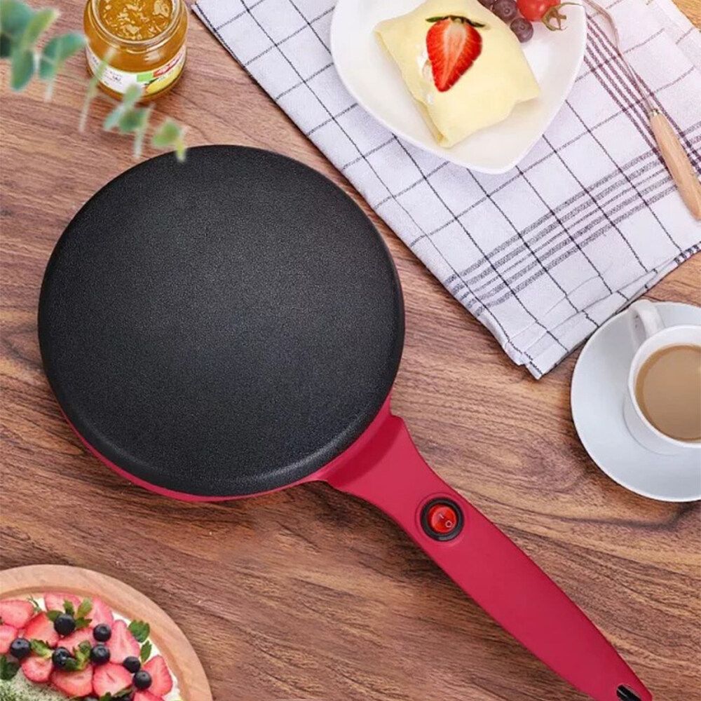220V 900W Electric Griddle Crepe Maker Non-stick Pan Style 8" Pancake Machine + Bowl + Egg Blender Red
