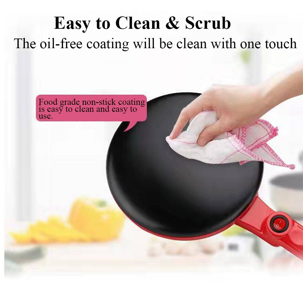 220V 900W Electric Griddle Crepe Maker Non-stick Pan Style 8" Pancake Machine + Bowl + Egg Blender Red