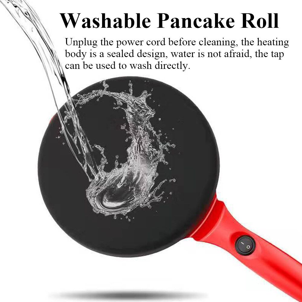 220V 900W Electric Griddle Crepe Maker Non-stick Pan Style 8" Pancake Machine + Bowl + Egg Blender Red
