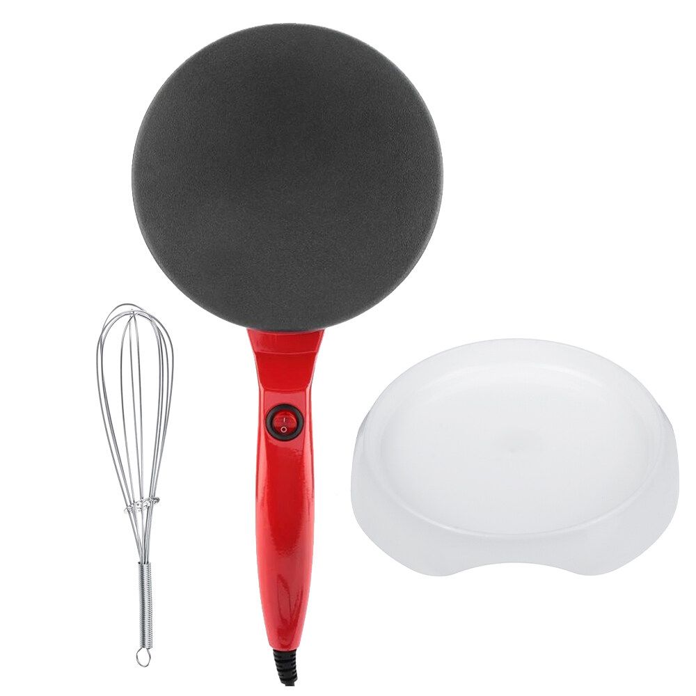 220V 900W Electric Griddle Crepe Maker Non-stick Pan Style 8" Pancake Machine + Bowl + Egg Blender Red