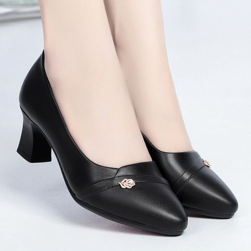 Big Size Leisure Breathable Female Hill Heel Shoes Non-slip Mid-low Heels-Black
