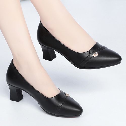 Big Size Leisure Breathable Female Hill Heel Shoes Non-slip Mid-low Heels-Black